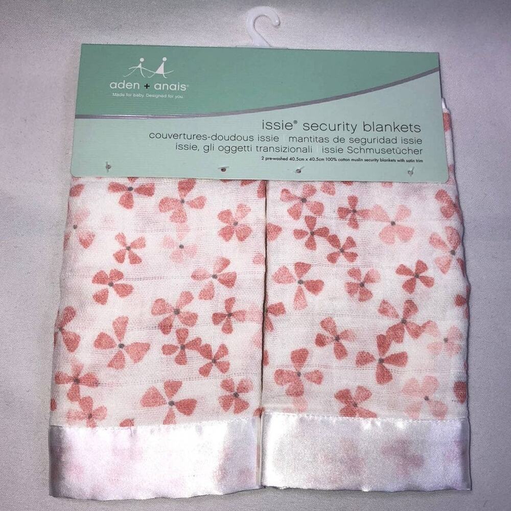 2 Aden + Anais Birdsong Pink Flower Muslin Satin Issie Baby Security Blankets